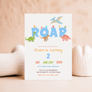 Born to Roar Dinosaur Cartoon 2nd Birthday Party Invitation