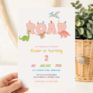 Born to Roar Dinosaur Cartoon Baby 2nd Birthday Invitation