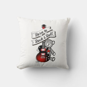 Born to Rock and Roll Baby Bear Kids Guitar Music  Throw Pillow