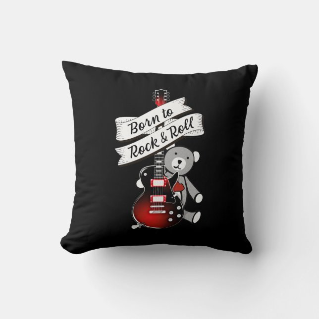 Born to Rock and Roll Baby Bear Kids Guitar Music  Throw Pillow (Front)