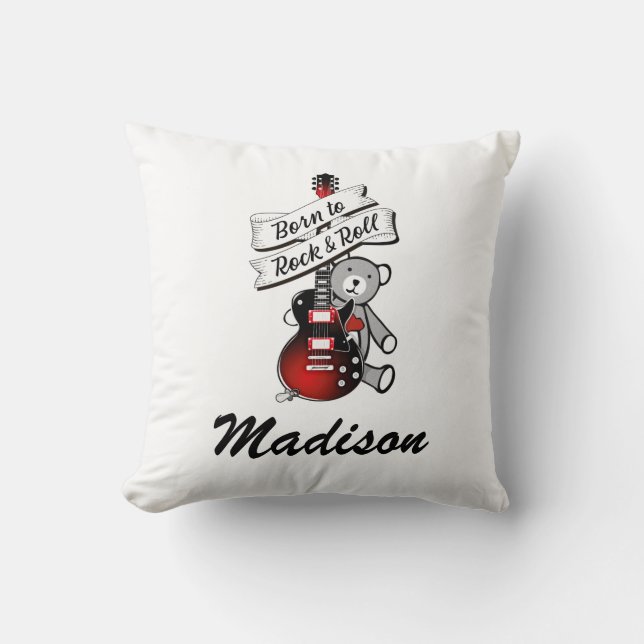 Born to Rock and Roll Custom Baby Guitar Nursery Throw Pillow (Front)