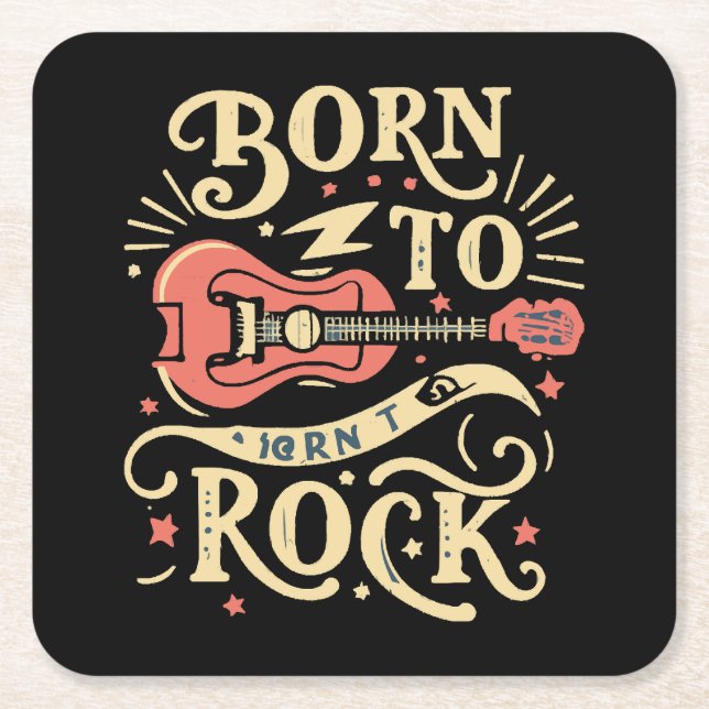 Born to Rock Electric Guitar Square Paper Coaster (Front)