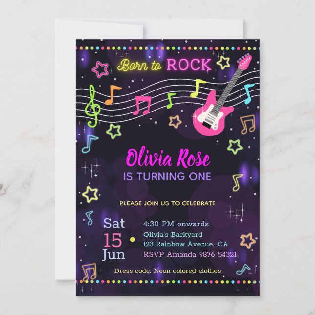 Born to Rock Glowing Invitation (Front)