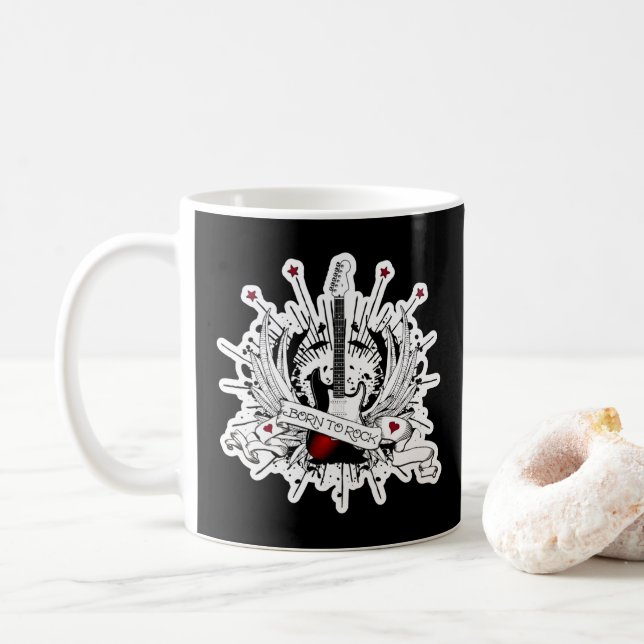 Born To Rock Guitar Rock and Roll Tattoo Music Mug (Avec donut)