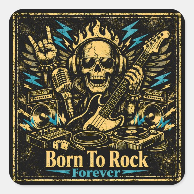 Born To Rock – Rock Music DNA Pride Square Sticker (Front)