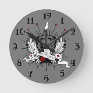 Born to Rock & Roll Guitar Rockabilly Tattoo Style Round Clock