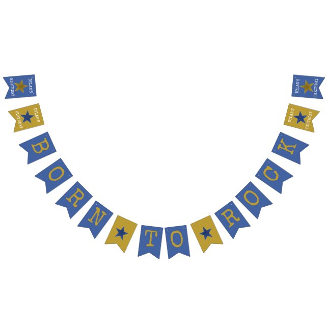 Born to Rock Star Birthday Party Banner Blue Gold (All)