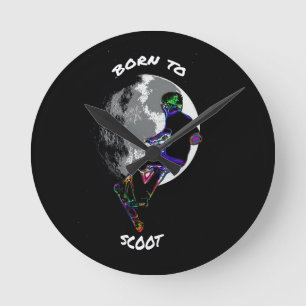 Born to Scoot- Scooter and Moon Round Clock