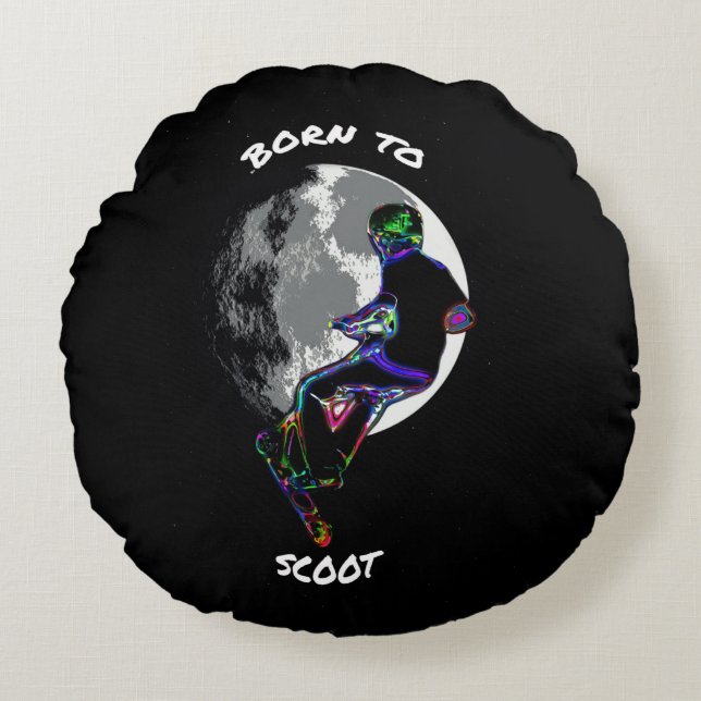 Born to Scoot- Scooter and Moon  Round Pillow (Front)