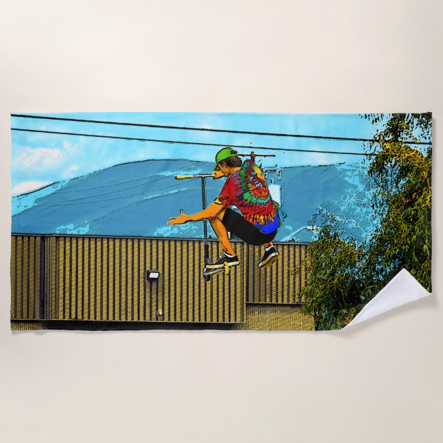 Born to Scoot- Stunt Scooter Trick Beach Towel (Front)