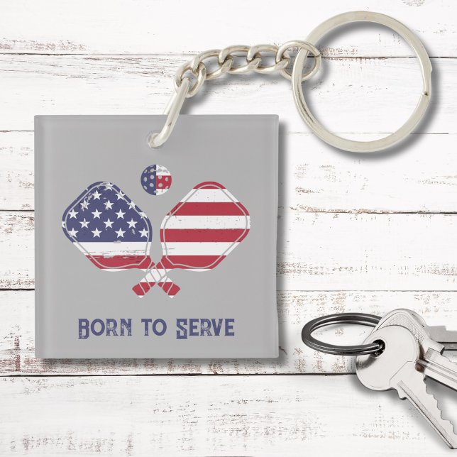 Born to Serve American Flag Pickleball  Keychain (Creator Uploaded)
