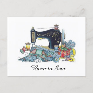 Born to Sew. Sewing Machine. Postcard
