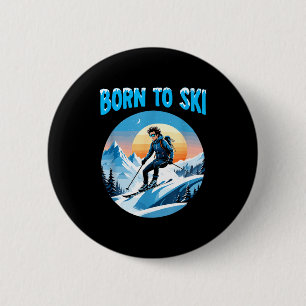 Born to ski funny skiing goggles mountain winter 2 inch round button