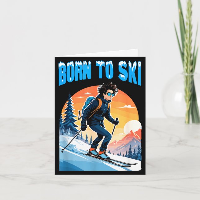 Born to ski funny skiing goggles mountain winter card (Front)