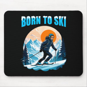Born to ski funny skiing goggles mountain winter mouse pad