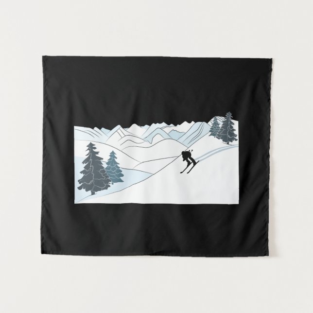 Born to Ski -Ski Resort Scene Winter Sports Tapestry (Front (Horizontal))