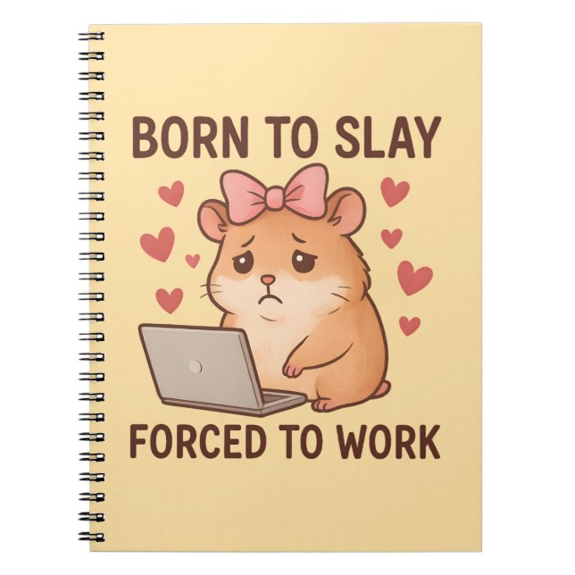 Born to Slay Forced to Work Funny Hamster Girly Notebook (Front)