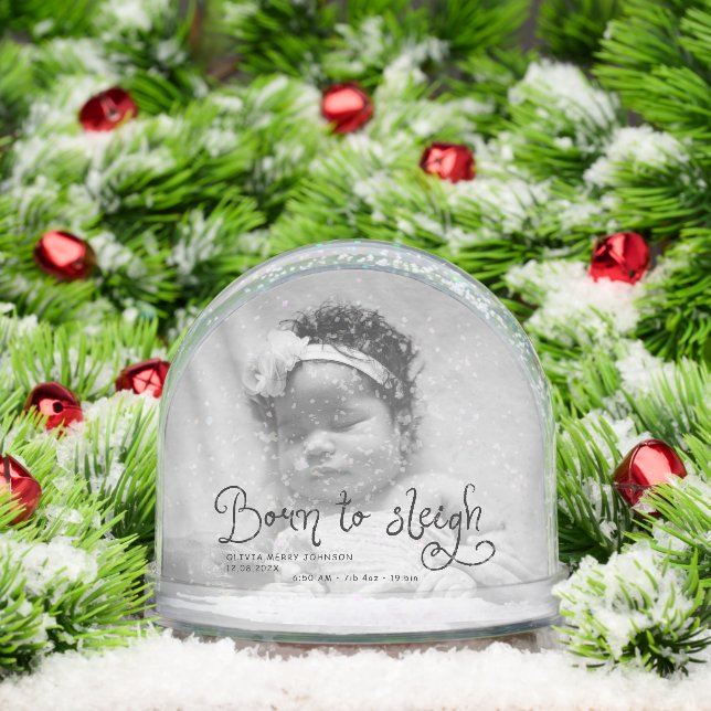 Born to Sleigh Baby Photo Birth Stats Christmas (Noël)