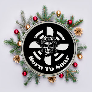 Born To Soar,Cool Skull Pilot & Airplane Propeller Metal Ornament