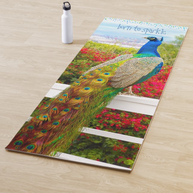 Born to Sparkle Blue Green Peacock Photo Stylish Yoga Mat (In Situ)