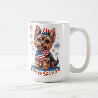 Born to Sparkle – Cute Patriotic Yorkie 4th of Jul Coffee Mug