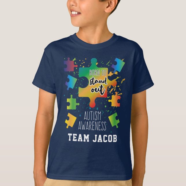 Born to Stand Out Autism Awareness Puzzles T-Shirt (Front)