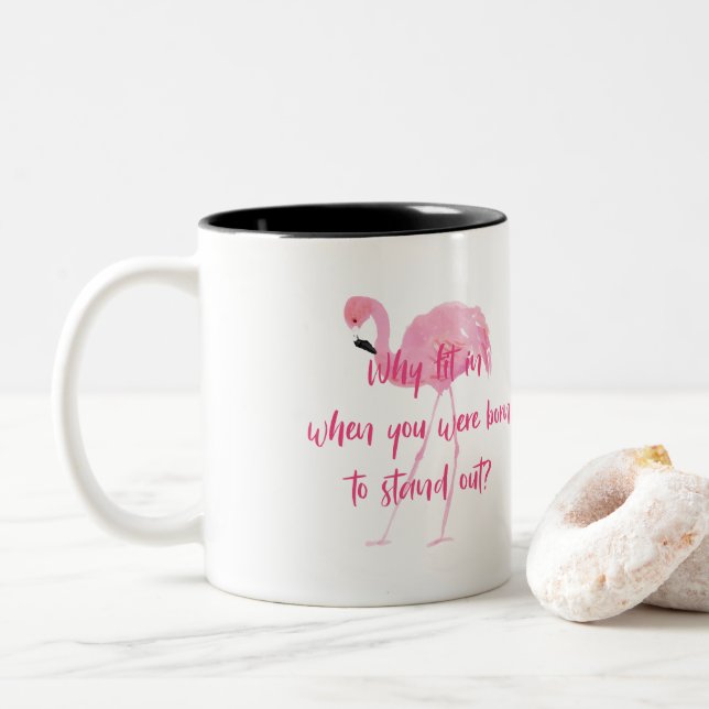 Born to Stand Out Flamingo Two-Tone Coffee Mug (With Donut)