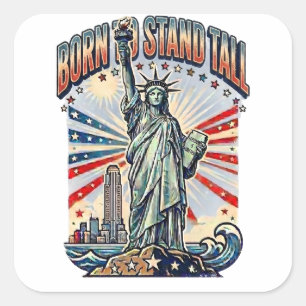Born to Stand Tall - Vintage Patriotic Statue of L Square Sticker