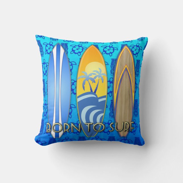 Born To Surf Throw Pillow (Front)