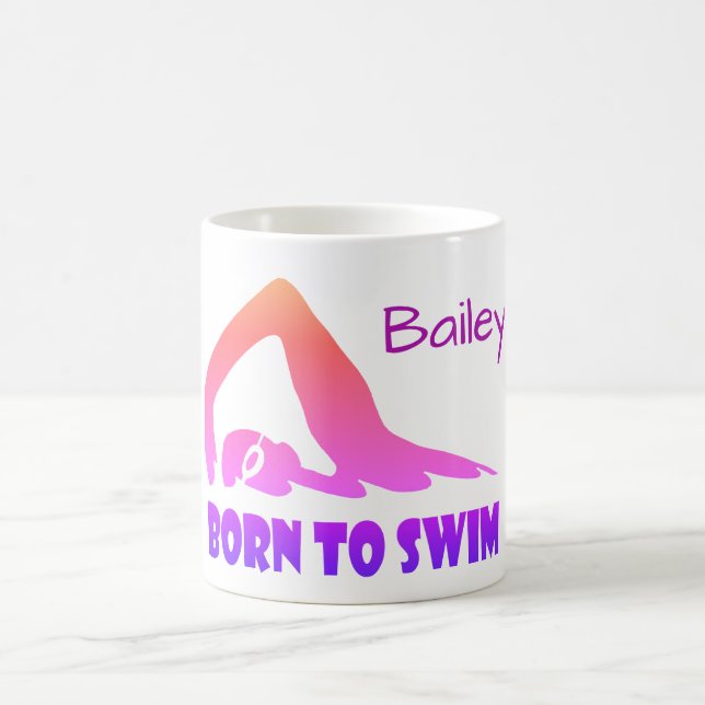 Born to swim, freestyle swimmer, personalised coffee mug (Center)