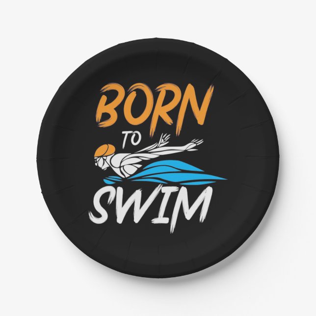 Born To Swim Paper Plate (Front)
