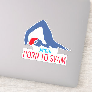 Born to swim, swimmer with red cap, personalised