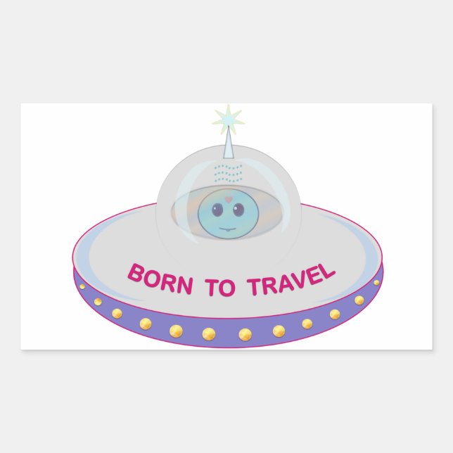 Born to travel cute alien & flying saucer sticker (Front)