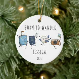 Born to Wander Personalized Travel Ceramic Ornament