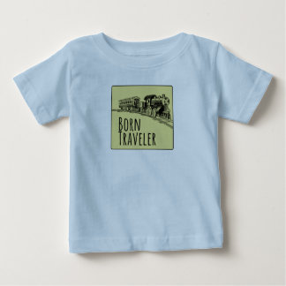 Born Traveller Train Illustration Yellow Backgroun Baby T-Shirt