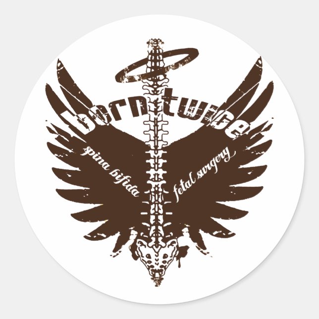 Born Twice Spina Bifida Fetal Surgery Angel Wings Classic Round Sticker (Front)