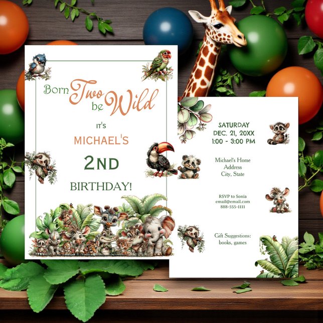 Born Two Be Wild Baby Safari Birthday Party Invitation (Creator Uploaded)