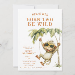 Born Two Be Wild Monkey Second Birthday Invitation