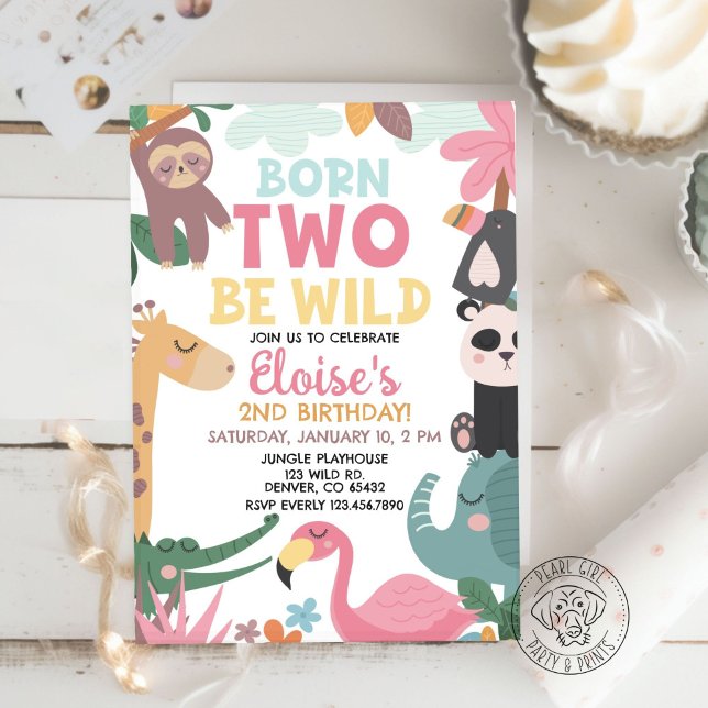 Born TWO Be Wild Pink Birthday Invitation (Creator Uploaded)