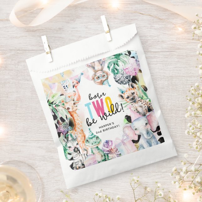 Born TWO be Wild Safari Animals 2nd Birthday Favour Bag (Clipped)