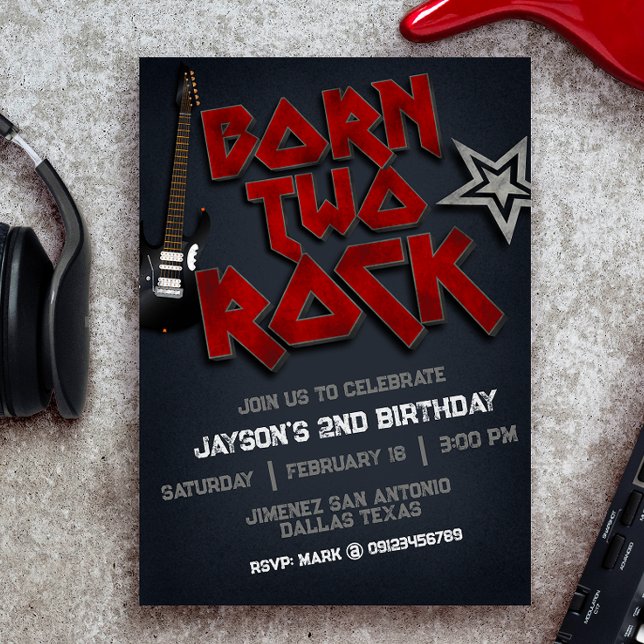 Born Two Rock - 2nd Birthday  Invitation (Creator Uploaded)