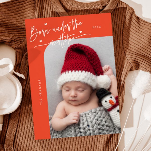 Born Under Mistletoe Red Birth Announcement (Creator Uploaded)