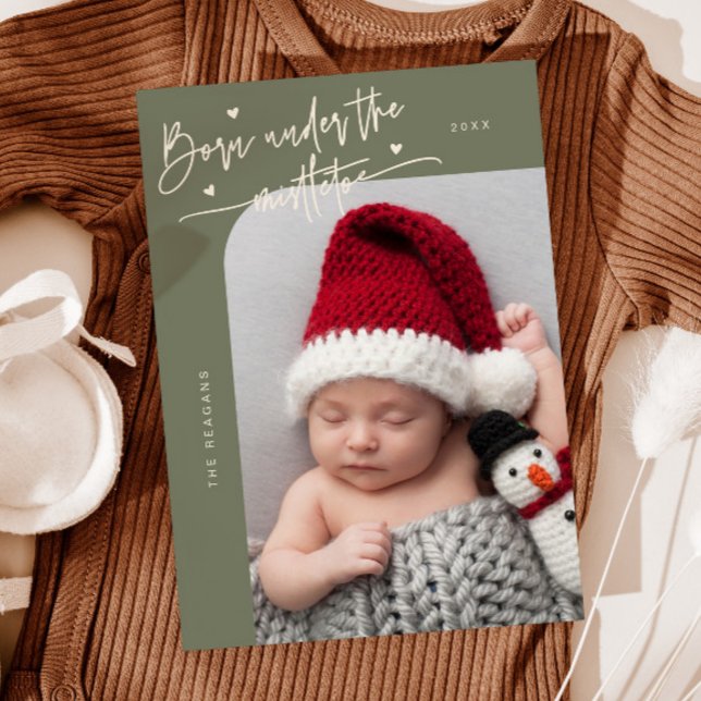 Born Under Mistletoe Sage Birth Announcement (Creator Uploaded)