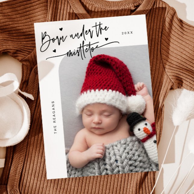 Born Under Mistletoe White Birth Announcement (Creator Uploaded)
