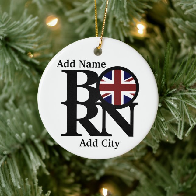BORN United Kingdom Customizable Ceramic Ornament (Tree)