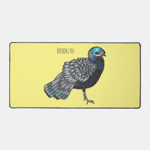 Bornean peacock-pheasant bird cartoon illustration desk mat