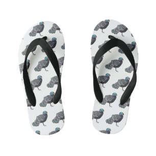 Bornean peacock-pheasant bird cartoon illustration kid's flip flops