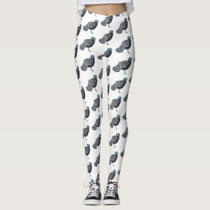 Bornean peacock-pheasant bird cartoon illustration leggings