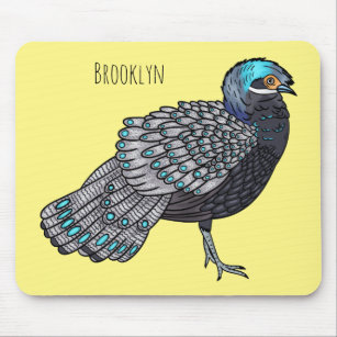 Bornean peacock-pheasant bird cartoon illustration mouse pad
