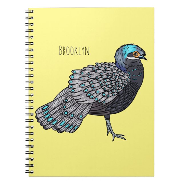 Bornean peacock-pheasant bird cartoon illustration notebook (Front)